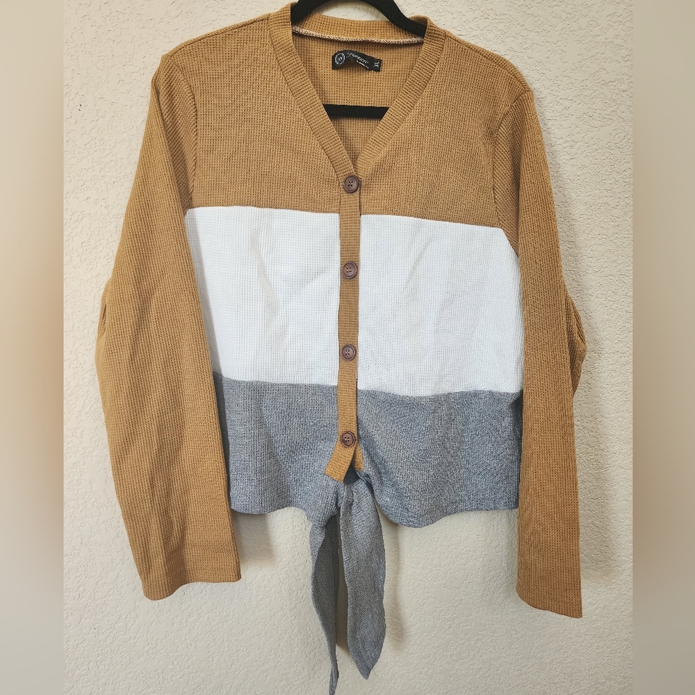 NIB Womens XL Waffle Knit Front Tie Top